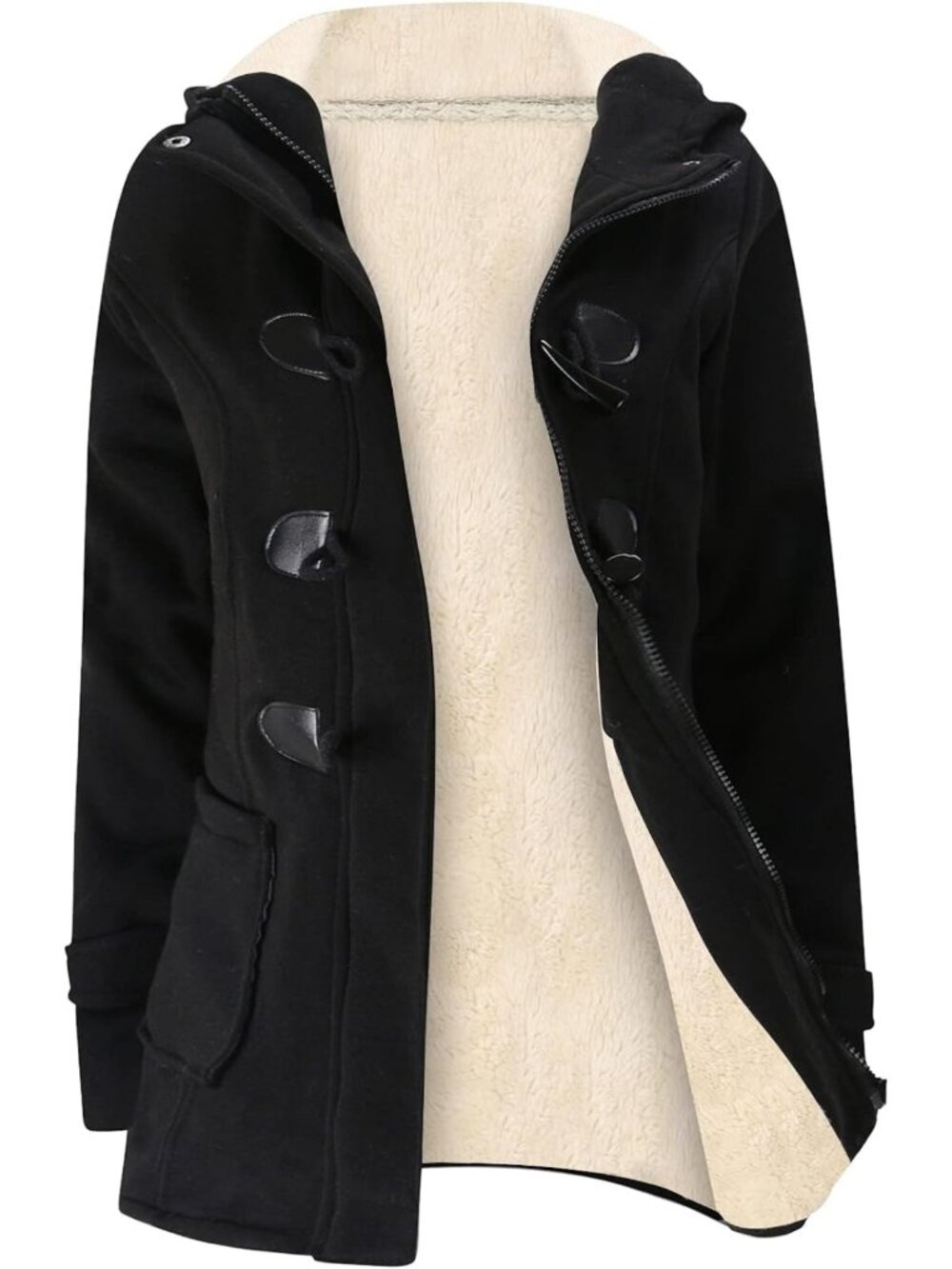 Cozy Sherpa Lined Winter Jacket for Women | Hooded Duffle Toggle Fleece Coat